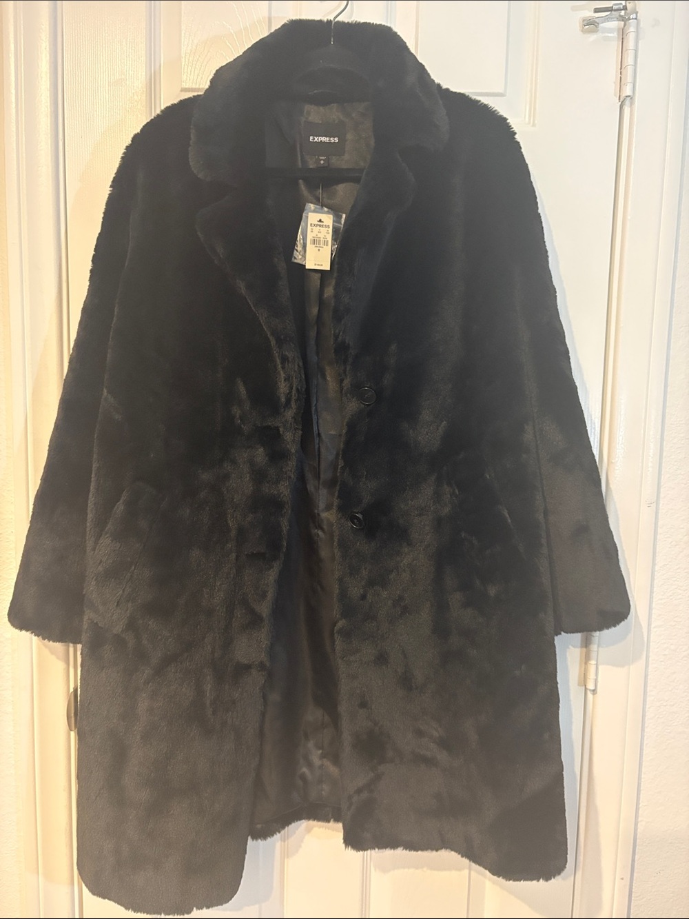 Express Black Plush Faux Fur Teddy Coat